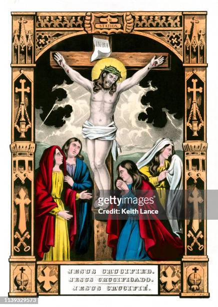 jesus crucified - of jesus being crucified stock illustrations