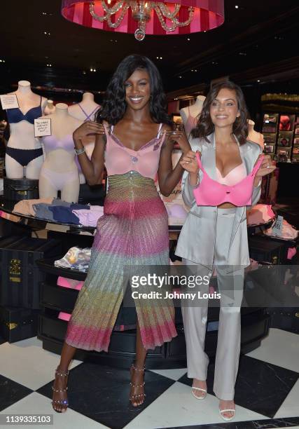 Victoria's Secret Angel Leomie Anderson and Alyssa Lynch visit Miami during The Incredible Tour at Victoria's Secret Aventura Mall on April 25, 2019...