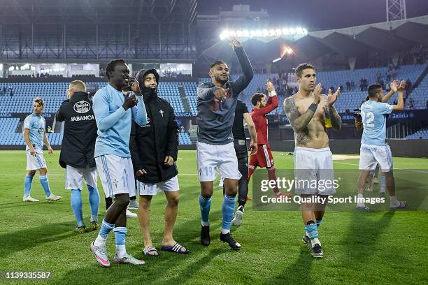 Players of Celta de Vigo celebrate with their fans the victory after the La Liga match between RC Celta de Vigo and Villarreal CF at Abanca Balaidos...