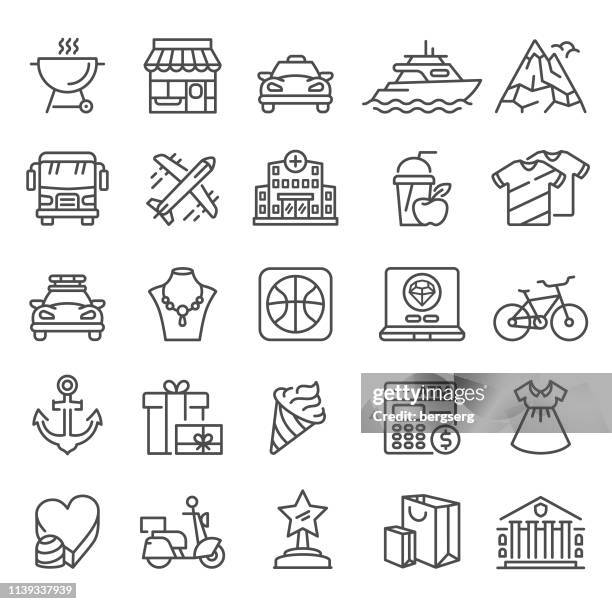 city life icons. single line collection - car grill stock illustrations