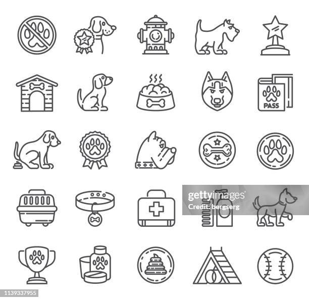 hunde icons. single line collection - hundeknochen stock-grafiken, -clipart, -cartoons und -symbole