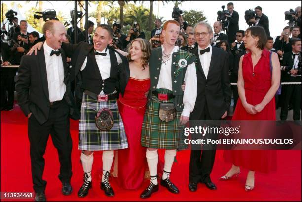 55th Cannes film festival: Stairs of "Sweet Sixteen" In Cannes, France On May 21, 2002-Martin Compston, Ken Loach, Anne-Marie Fulton, William Ruane .