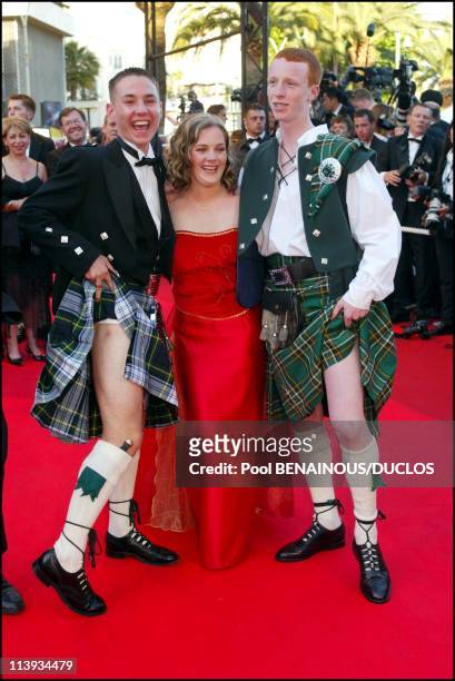 55th Cannes film festival: Stairs of "Sweet Sixteen" In Cannes, France On May 21, 2002-Martin Compston, Anne-Marie Fulton, William Ruane .