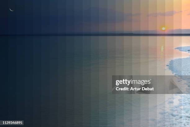 day and night picture sequences of the dead sea with gradient effect. - sequenz tag und nacht stock-fotos und bilder