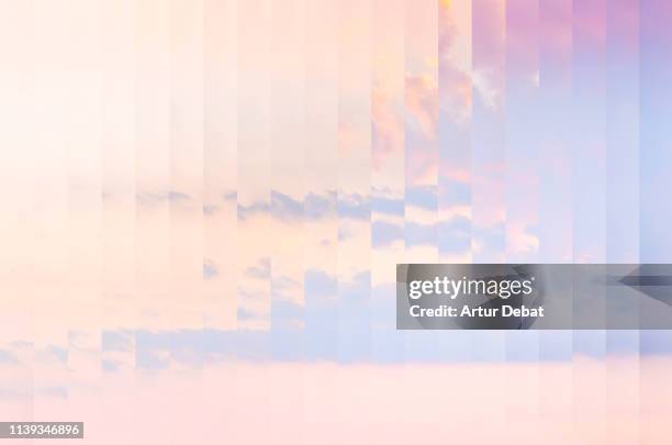surreal rearranged strips picture of a pink sunset sky. - surreal landscape stockfoto's en -beelden