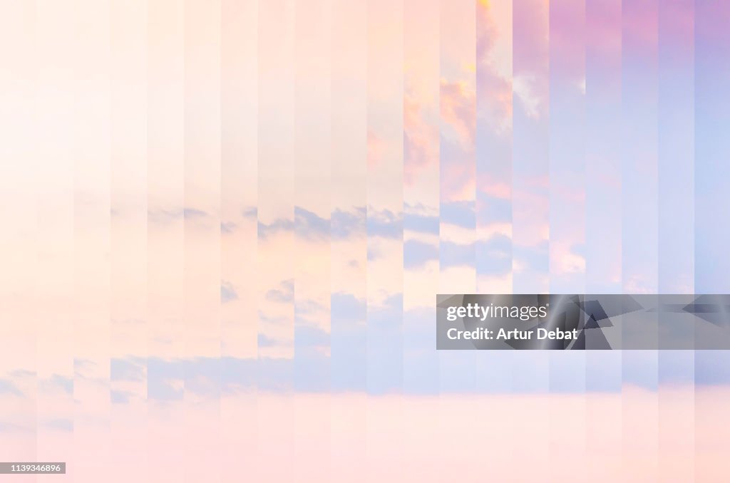 Surreal rearranged strips picture of a pink sunset sky.