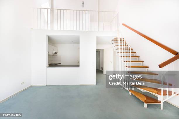 empty room with stairway hdr - carpet stairs stock pictures, royalty-free photos & images