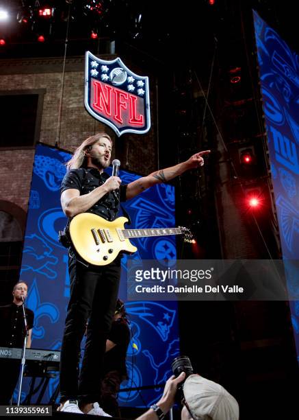 Trevor Terndrup of musical group Moon Taxi performs on stage during the 2019 NFL Draft Experience on April 25, 2019 in Nashville, Tennessee.