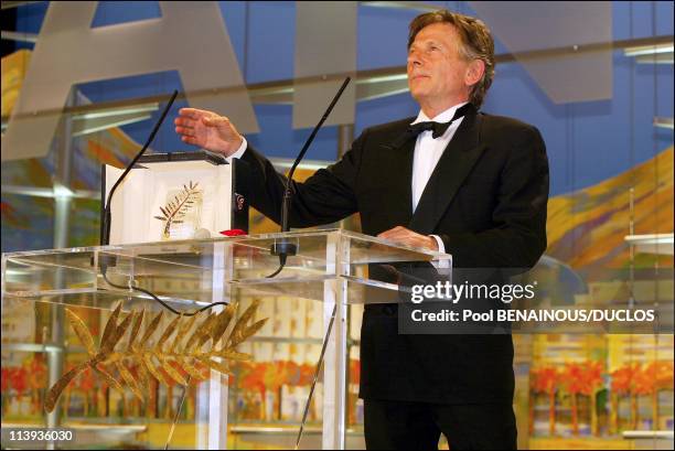 Cannes International Film Festival Prize ceremony In Cannes, France On May 26, 2002-Palme d'Or, or Golden Palm for Best Film: The Pianist by Roman...