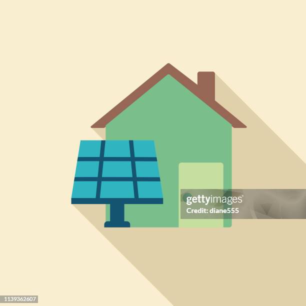 solar home energy environment flat design icon - solar panel house stock illustrations