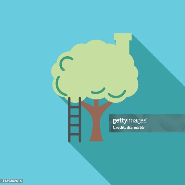 tree environment flat design icon - treehouse stock illustrations