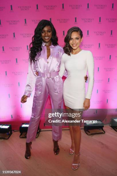 Victoria's Secret Angel Leomie Anderson and Alyssa Lynch visit Miami during The Incredible Tour on April 25, 2019 in Miami, Florida.