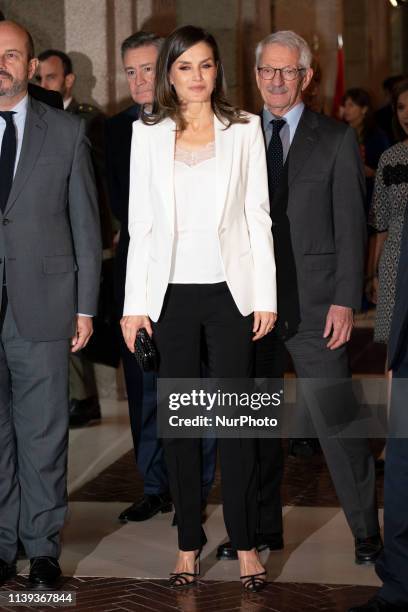 Queen Letizia of Spain attends the 'Gran Angular' and 'El Barco De Vapor' literature awards at Casa de Correos on April 25, 2019 in Madrid, Spain