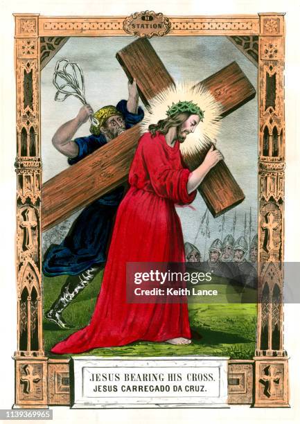 jesus bears his cross - stations of the cross pictures stock illustrations