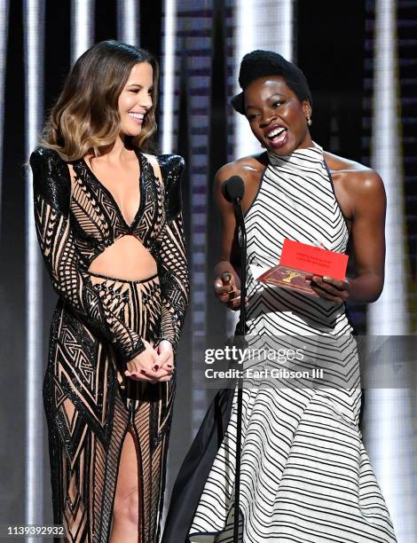 Kate Beckinsale and Danai Gurira speak onstage at the 50th NAACP Image Awards at Dolby Theatre on March 30, 2019 in Hollywood, California.