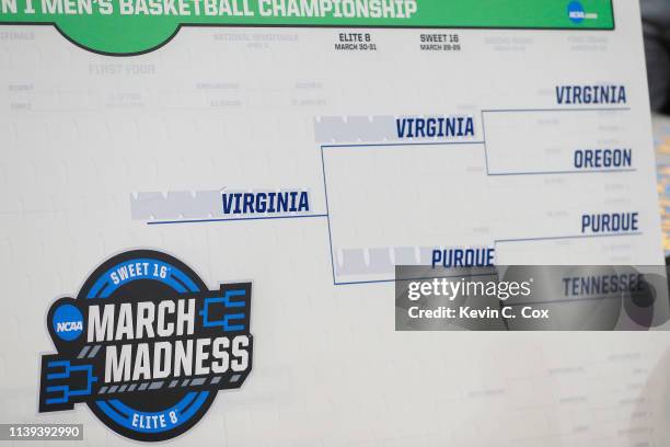 Detail of the South Region bracket after the Virginia Cavaliers defeated the Purdue Boilermakers 80-75 in overtime of the 2019 NCAA Men's Basketball...