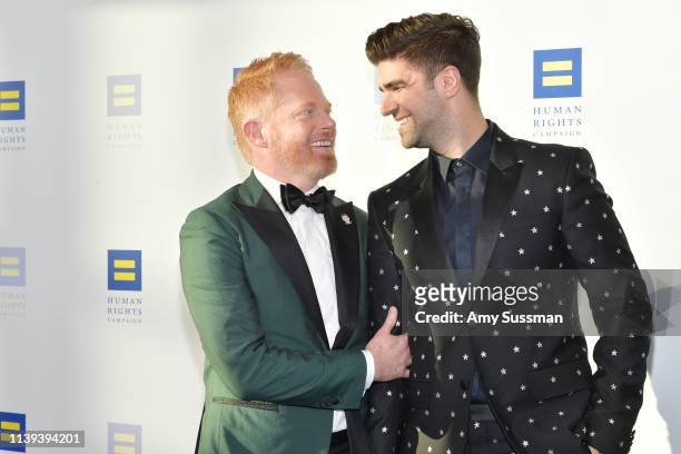 Jesse Tyler Ferguson and Justin Mikita attend the Human Rights Campaign 2019 Los Angeles Dinner at JW Marriott Los Angeles at L.A. LIVE on March 30,...