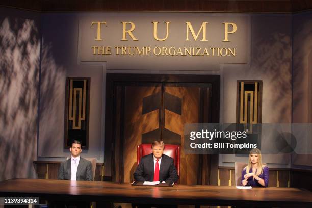 May 10 2009 ]: Donald Trump, Donald Trump Jr. And Ivanka Trump during the filming of the live final tv episode of The Celebrity Apprentice on May 10...