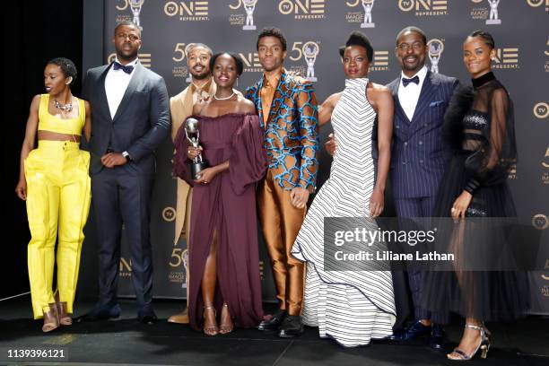 Carrie Bernans, Winston Duke, Michael B. Jordan, Lupita Nyong'o, Chadwick Boseman, Danai Gurira, Sterling K. Brown, and Letitia Wright, winners of...