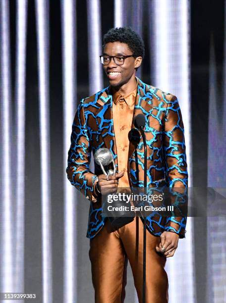 Chadwick Boseman accepts the Outstanding Actor in a Motion Picture award for 'Black Panther' onstage at the 50th NAACP Image Awards at Dolby Theatre...