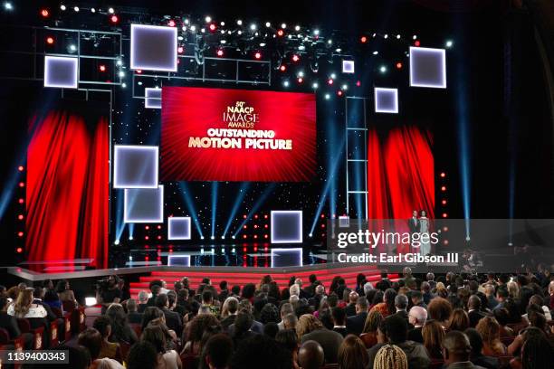 Stephan James and KiKi Layne speak onstage at the 50th NAACP Image Awards at Dolby Theatre on March 30, 2019 in Hollywood, California.