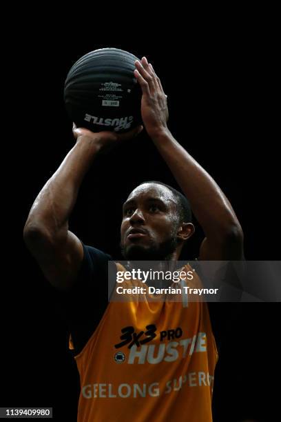 Demarcus Gatlin of The Geelong SuperCats takes a free throw during 3 x 3 Pro Hustle on March 31, 2019 in Melbourne, Australia.