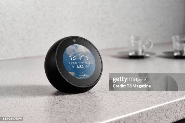 An Amazon Echo Spot Bluetooth smart speaker, taken on August 1, 2018.