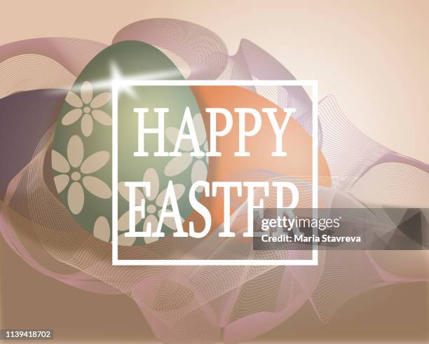 easter eggs with happy easter word, holiday concept. - easter eggs overhead stock illustrations