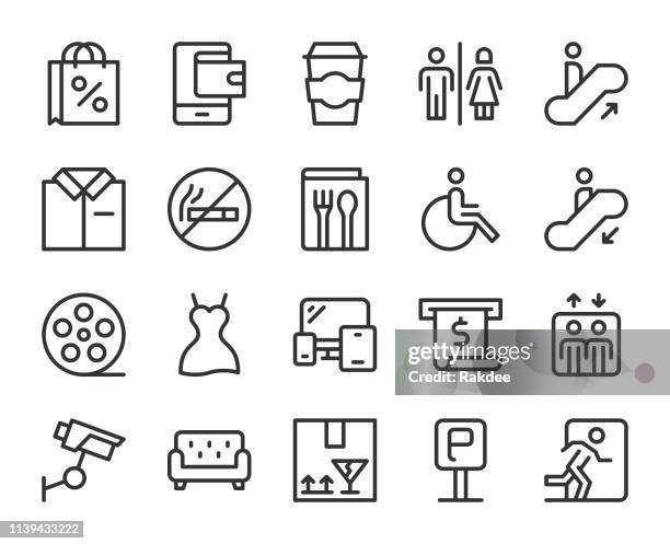 stockillustraties, clipart, cartoons en iconen met shopping mall-lijn iconen - meubelwinkel