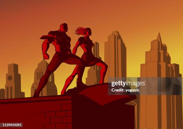 stockillustraties, clipart, cartoons en iconen met retro propaganda poster stijl illustratie van een paar werknemer met skyline van de stad achtergrond - pakjesavond