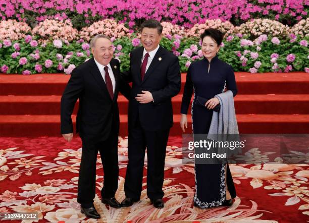 Kazakhstan's President Nursultan Nazarbayev arrives to attend a welcoming banquet for the Belt and Road Forum hosted by Chinese President Xi Jinping...