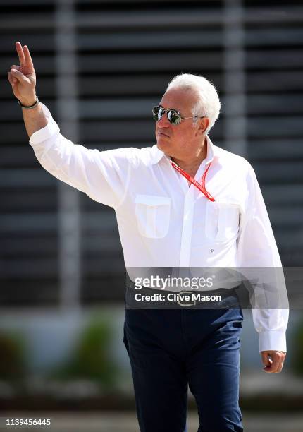 Owner of Racing Point Lawrence Stroll walks in the Paddock before the F1 Grand Prix of Bahrain at Bahrain International Circuit on March 31, 2019 in...