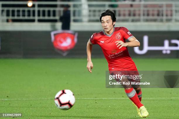 Shoya Nakajima of Al Duhail in action during the Qatar Stars League match between Al Duhail and Al Sadd at the Abdullah bin Khalifa Stadium on March...