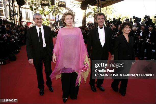 Cannes film festival: Stairs of "Volver" in Cannes, France On May 19, 2006-Viviane Reding, Claude Lelouche with Jack Lang.