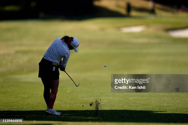 Yui Kawamoto of Japan hits her third shot on the seventeenth hole during the final round of the AXA Ladies Golf Tournament at the UMK Country Club on...