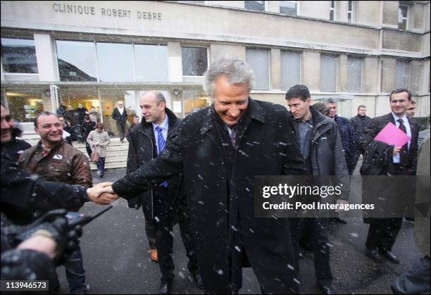 Prime Minister Dominique de Villepin visited the Necker Hospital In Paris, France On December 28, 2005 -Crossing the alleys of the hospital under the...