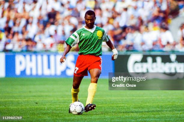 Victor Ndip of Cameroon during the World Cup match between Argentina and Cameroon at San Siro Satdium, Milan, Italy, on June 8th, 1990.