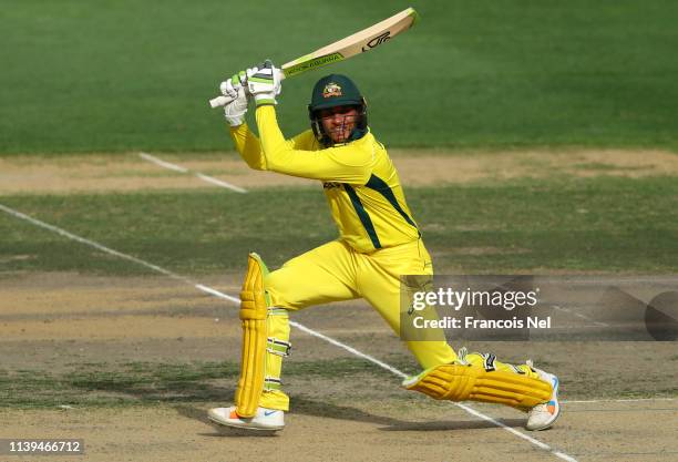Usman Khawaja of Australia bats during the 5th One Day International match between Pakistan and Australia at Dubai International Stadium on March 31,...