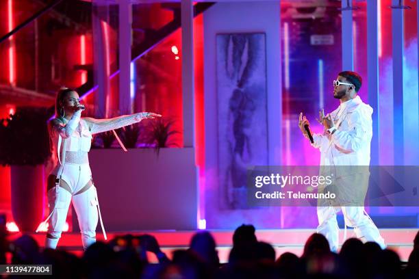 Pictured: Karol G and Anuel AA perform at the Mandalay Bay Resort and Casino in Las Vegas, NV on April 25, 2019 --