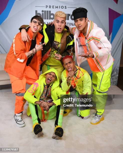 Pictured: CNCO, winners of Latin Pop Artist of the Year, Duo or Group, Latin Pop Album of the Year and Latin Rhythm Artist of the Year, Duo or Group,...