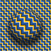 Rotating sphere of zigzag stripes pattern. Vector optical illusion background.