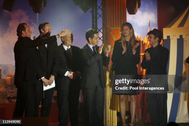 Christmas tree ceremony at the Elysee Palace In Paris, France On December 19, 2007-Thomas Langmann, Benoit Poelvoorde, Rene Goscinny, Vanessa...