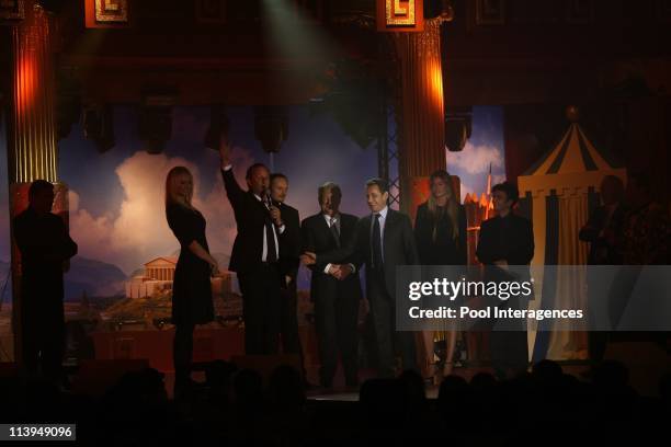 Christmas tree ceremony at the Elysee Palace In Paris, France On December 19, 2007-Thomas Langmann, Benoit Poelvoorde, Rene Goscinny, Vanessa...