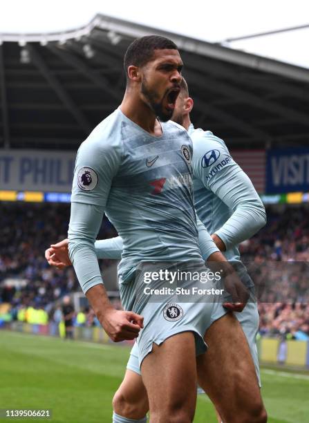 Chelsea player Ruben Loftus-Cheek celebrates his winning goal during the Premier League match between Cardiff City and Chelsea FC at Cardiff City...