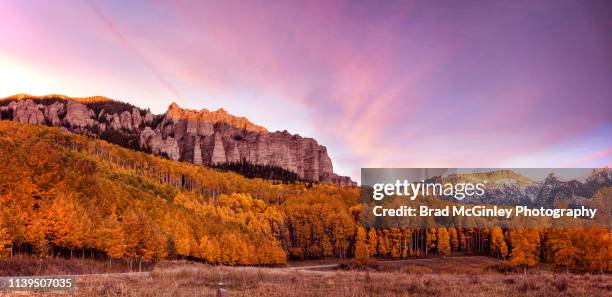 autumn aspen sunset colorado cimarron ridge - ouray colorado stock pictures, royalty-free photos & images