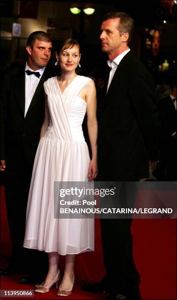 59th Cannes Film Festival : stairs of "Flandres" in Cannes, France on May 23, 2006-Samuel Boidin, Adelaide Leroux and Bruno Dumont.