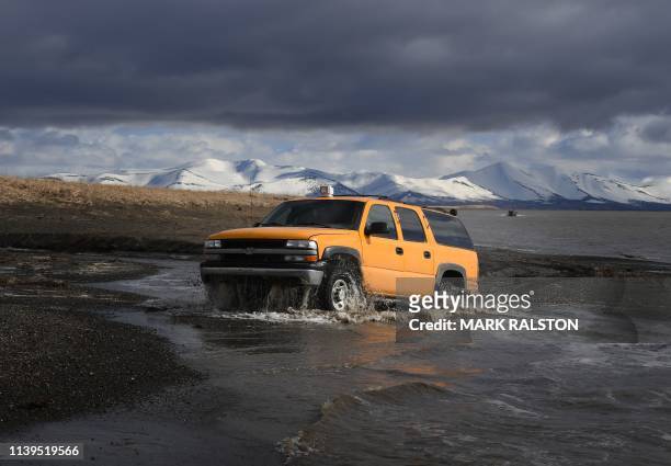 Local Yupik hunters travel beside the Bering Sea and near the climate change affected Yupik Eskimo village of Quinhagak on the Yukon Delta in Alaska...