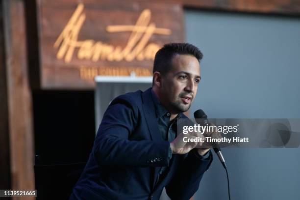 Lin-Manuel Miranda attends the Hamilton: The Exhibition world premiere at Northerly Island on April 26, 2019 in Chicago, Illinois.