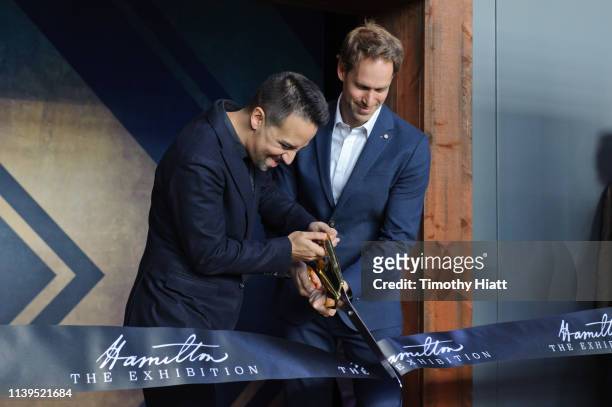 Lin-Manuel Miranda and David Korins attend the Hamilton: The Exhibition world premiere at Northerly Island on April 26, 2019 in Chicago, Illinois.
