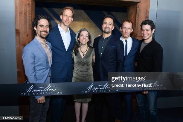 Alex Lacamoire, David Korins, Joanne Freeman, Lin-Manuel Miranda, Jeffrey Seller, and Thomas Kail attend the HAMILTON: THE EXHIBITION WORLD PREMIERE...